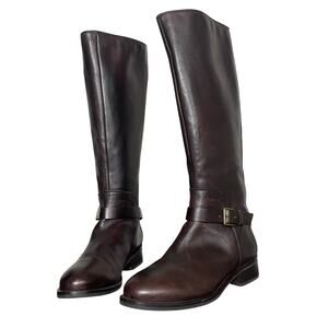 Cole Haan Classic Brown Leather Knee High Riding Boots Gold Buckle Size 6